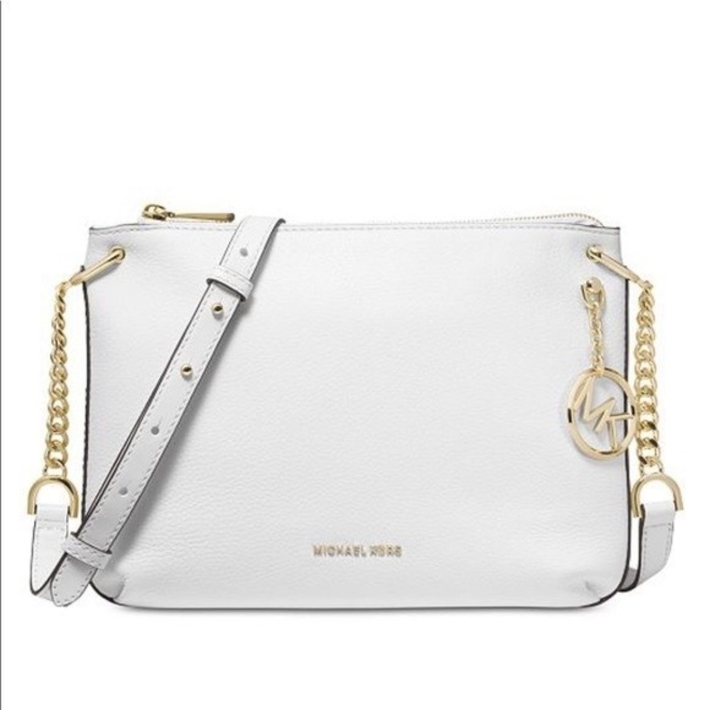 Michael Kors White Lillie Pebbled Leather Jet Set Crossbody Bag Gold Hardware